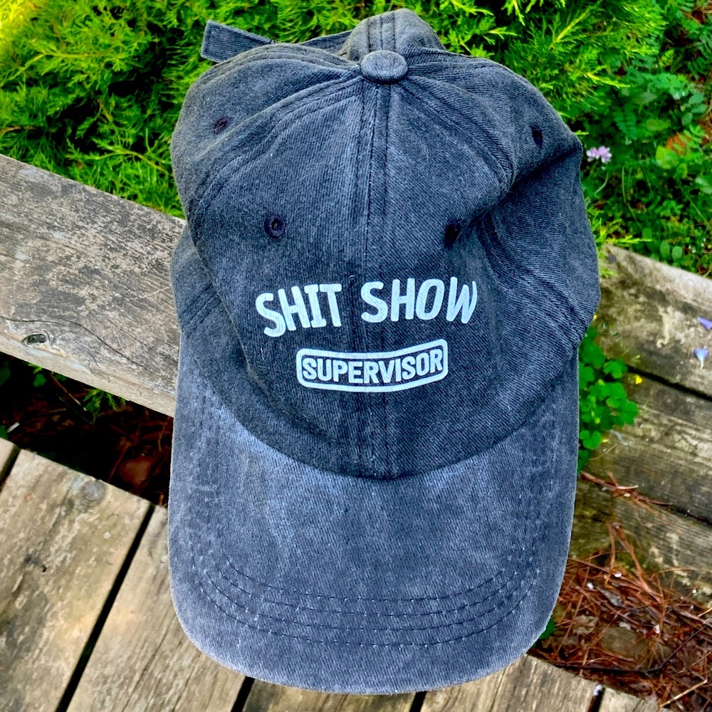 Hat SH*T SHOW SUPERVISOR Funny Cap Cotton Light Denim Gray Grey Black Adjusts